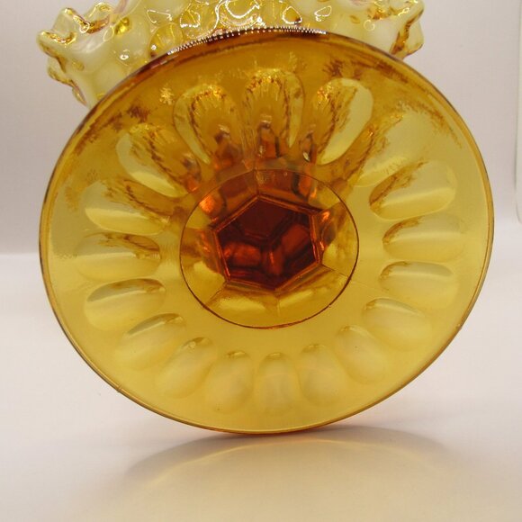 Fenton Round Compote Thumbprint Colonial Amber Ruffled Edge - Picture 5 of 12